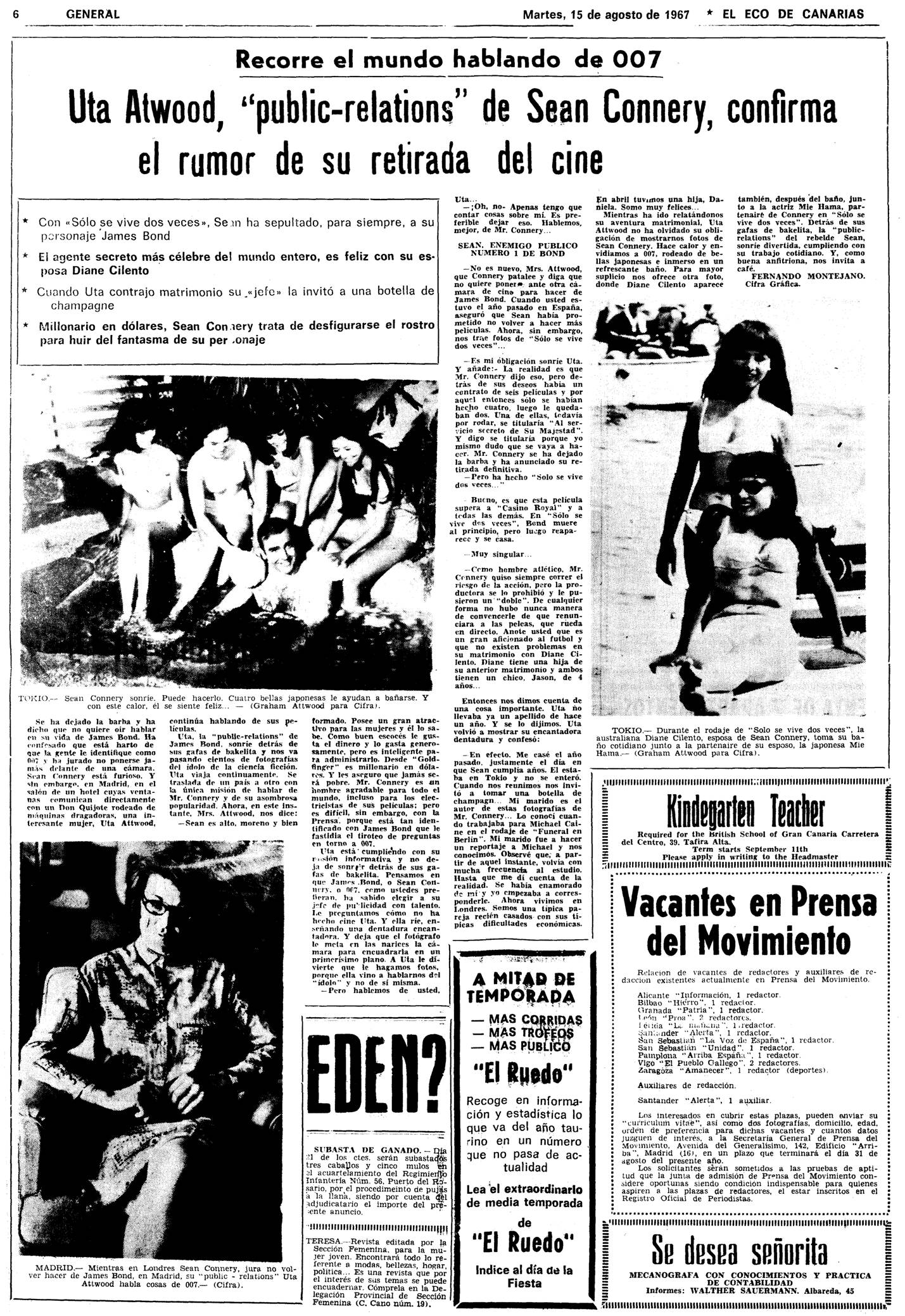 05 1967 08 15 Eco de Canarias Abandono Connery
