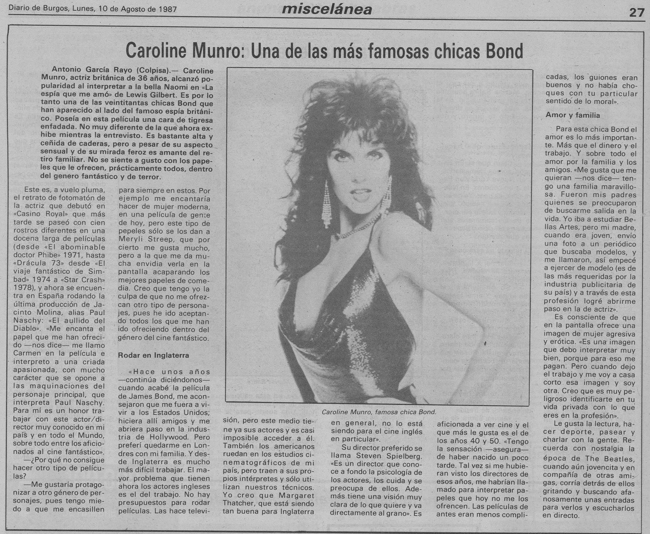 10 1987 08 10 Diario de Burgos Caroline Munro