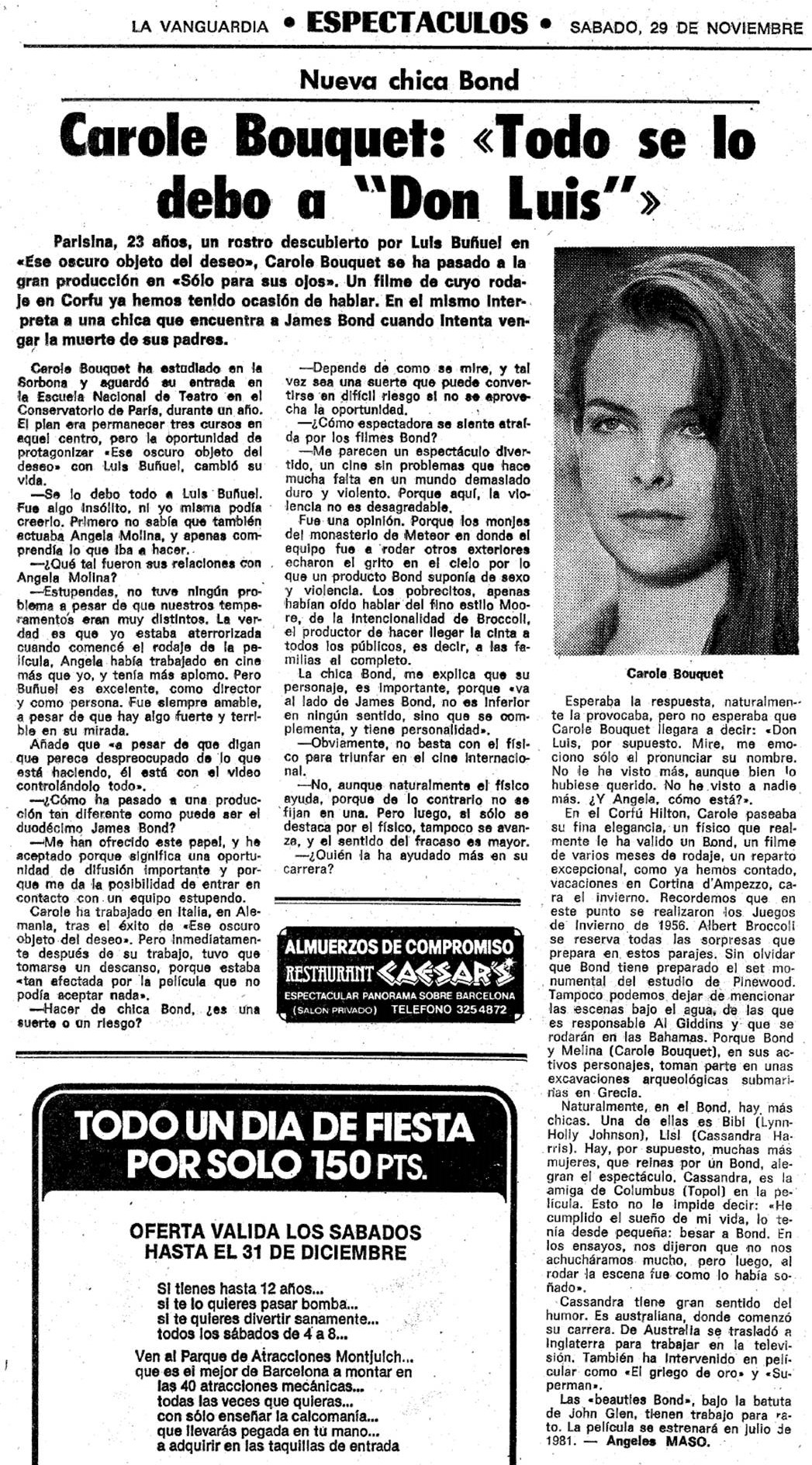 12 1980 11 29 La Vanguardia Barcelona Carole Bouquet