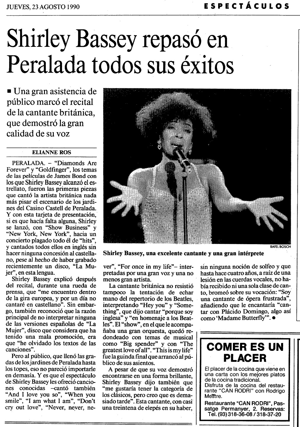 Musica 1990 08 23 La Vanguardia Barcelona 027 Shirley Bassey Perlada